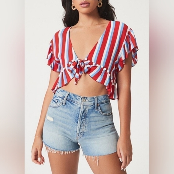 Lovers & Friends Ride the Waves Red Striped Top - Picture 1 of 5